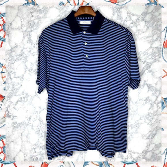 TURNBURY Men’s Blue Stripe Henley Polo Shirt Size Medium - Picture 1 of 9